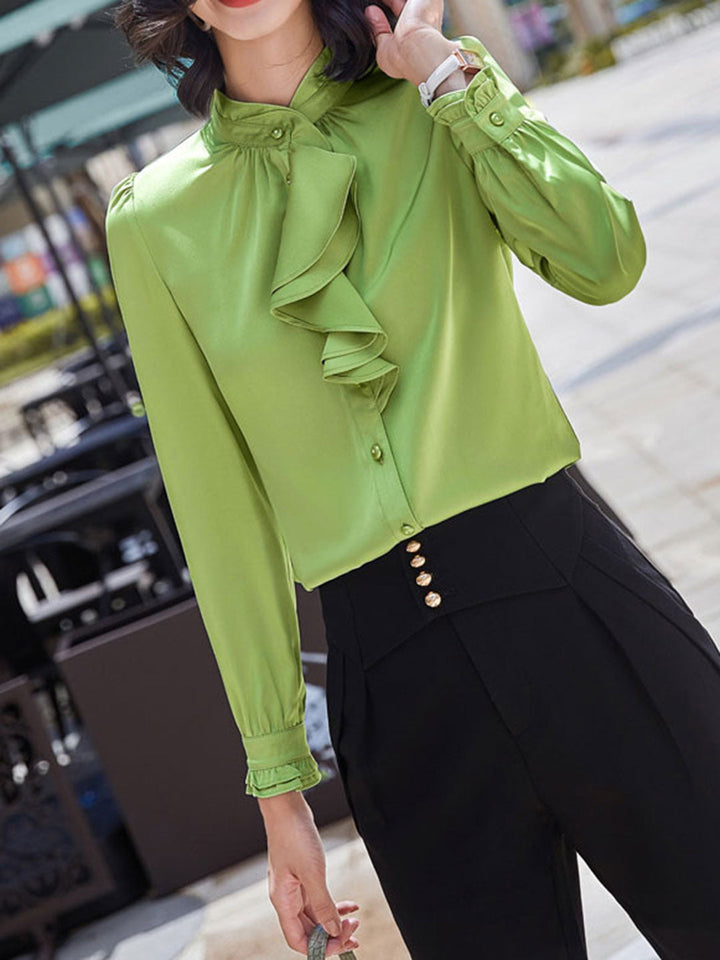 Gwen | Chic Ruffle Collar Chiffon Blouse for Elegant Style