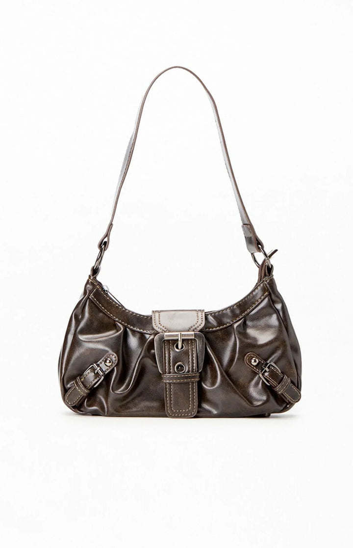 Faux Leather Front Buckle Shoulder Bag