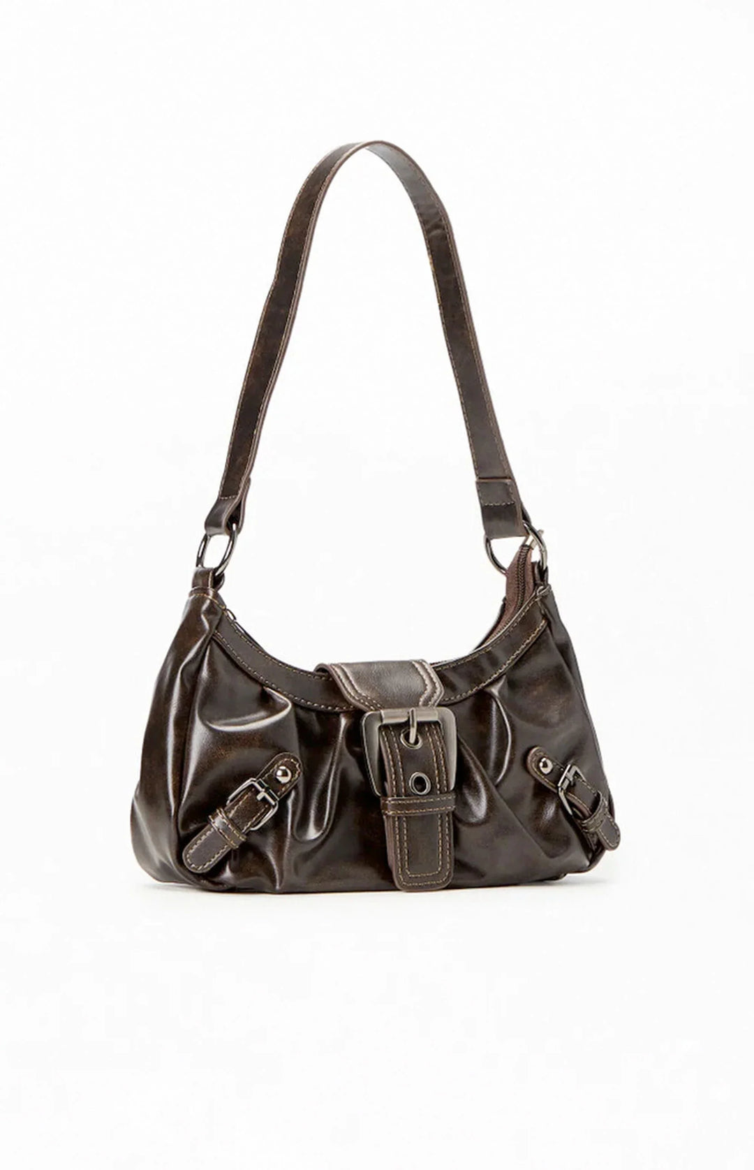 Faux Leather Front Buckle Shoulder Bag