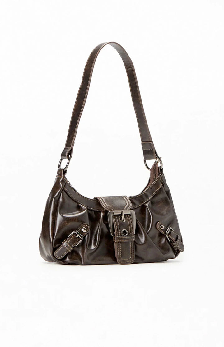 Faux Leather Front Buckle Shoulder Bag
