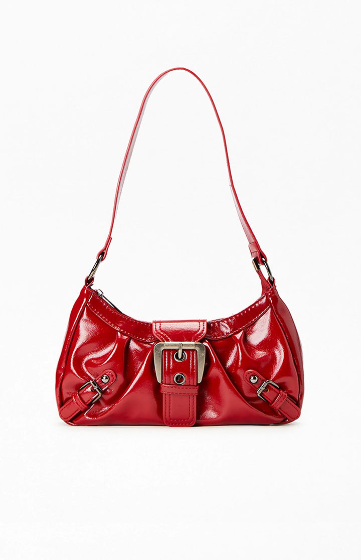 Faux Leather Front Buckle Shoulder Bag