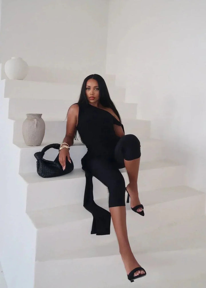 One Shoulder Knot Detail Top & Capri Pants Co-Ord