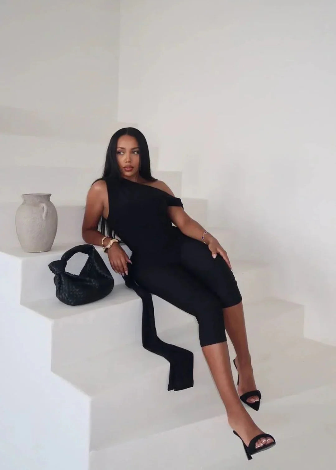 One Shoulder Knot Detail Top & Capri Pants Co-Ord