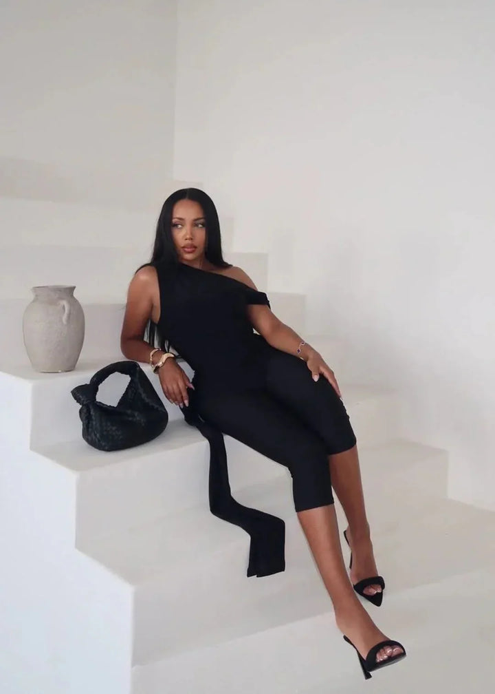 One Shoulder Knot Detail Top & Capri Pants Co-Ord