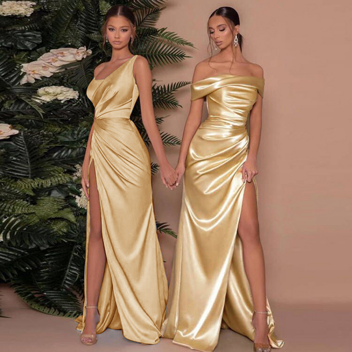 Doris | Elegant One-Shoulder Maxi Dress with Corset & High Slit for Special Occasions