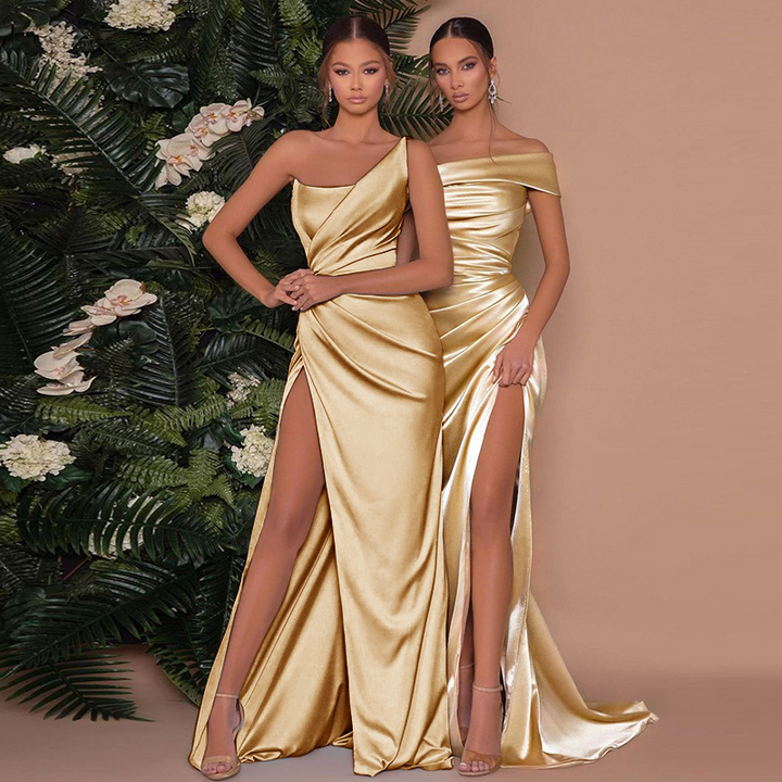 Doris | Elegant One-Shoulder Maxi Dress with Corset & High Slit for Special Occasions
