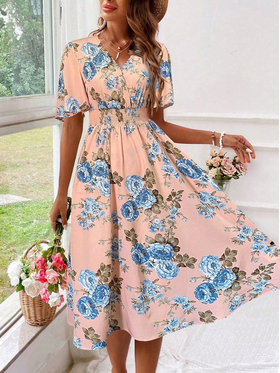 Edith | Stylish Floral V-Neck Dress