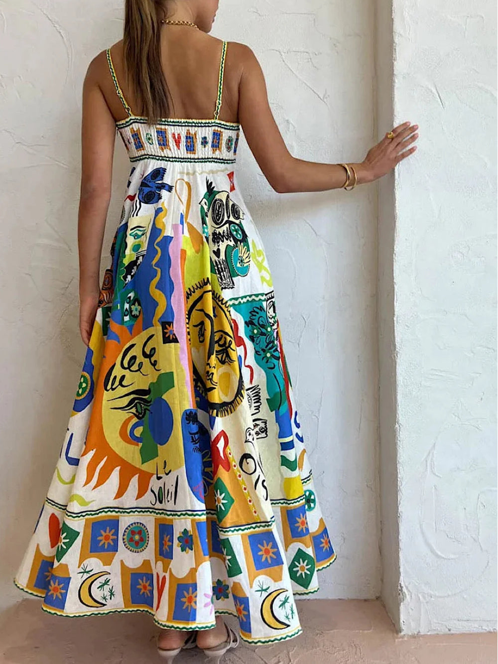 Adrienne | Chic Geometric Graffiti Prints Slip Dress - Effortlessly Stylish