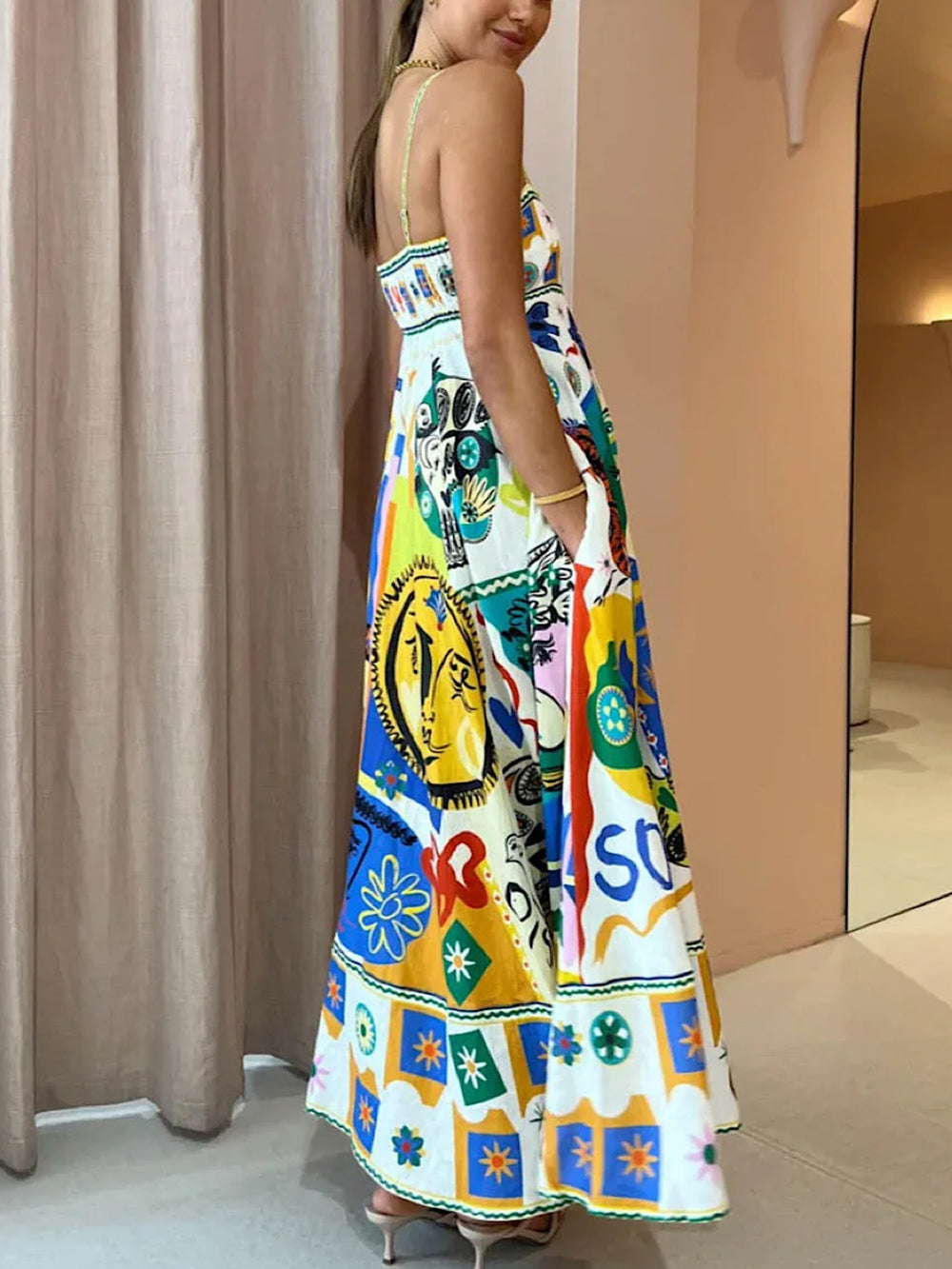 Adrienne | Chic Geometric Graffiti Prints Slip Dress - Effortlessly Stylish