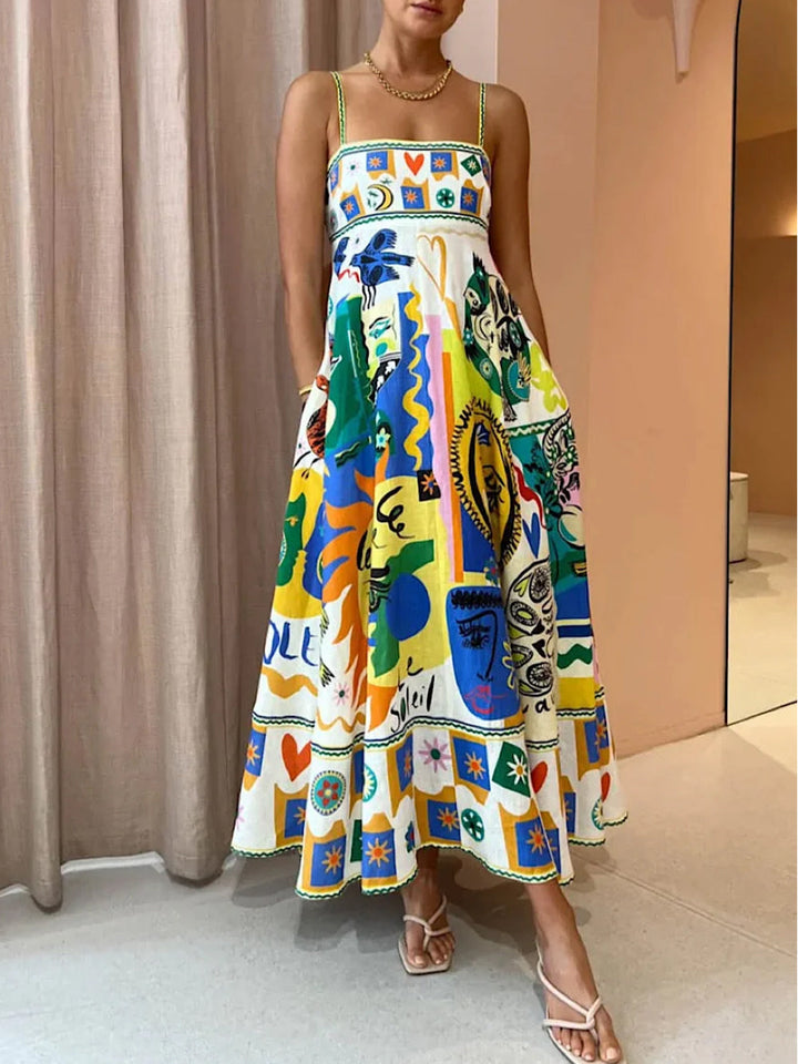 Adrienne | Chic Geometric Graffiti Prints Slip Dress - Effortlessly Stylish