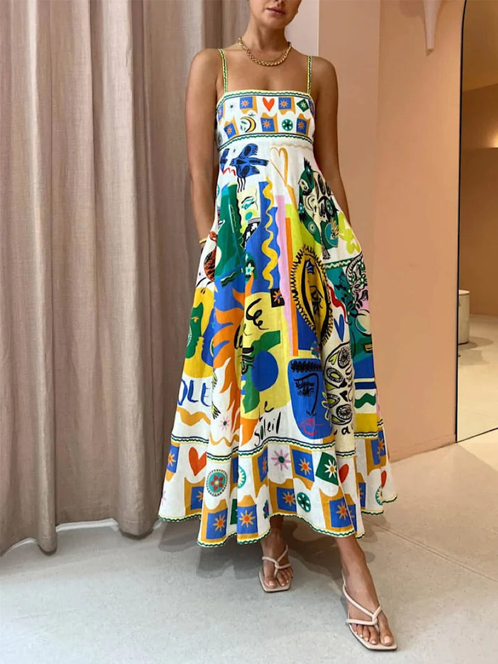 Adrienne | Chic Geometric Graffiti Prints Slip Dress - Effortlessly Stylish
