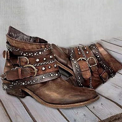 Jordan | Women’s Edgy Ankle Boots – Leather – Studded Straps – Buckle and Chain Detail