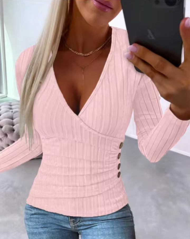 Elia | Elegant Ribbed Top with V-Neck Design