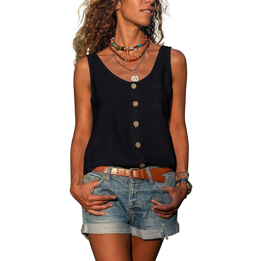 Christy | Sleeveless V-Neck Button Blouse - Casual Summer Style