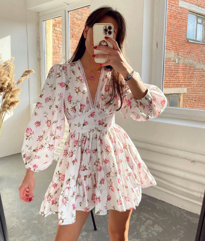 Pamela | Elegant Summer Dress with Ruffles and V-Neck