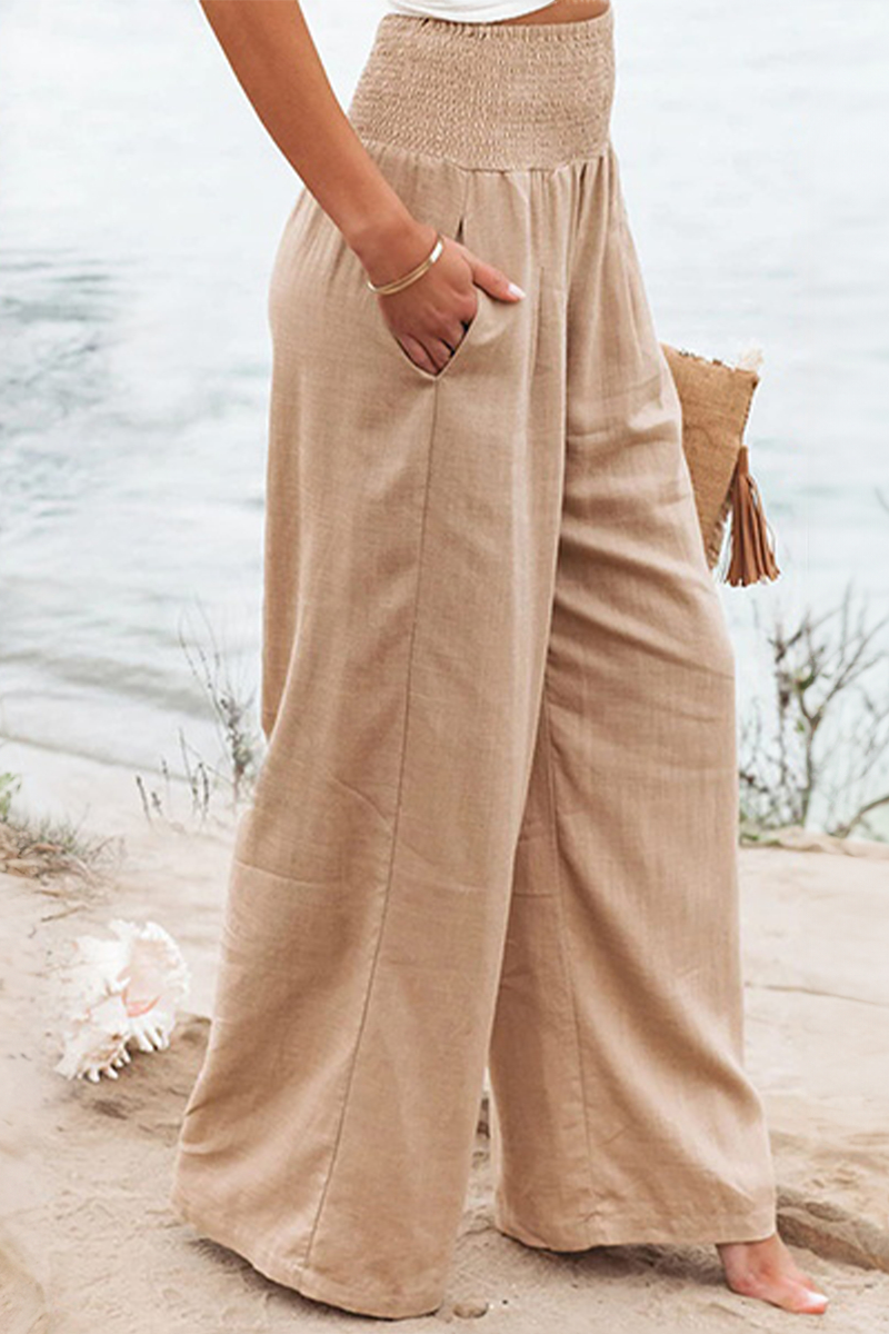Pam | High-Waisted Smocked Waist Trousers - Lightweight & Flowing Fit