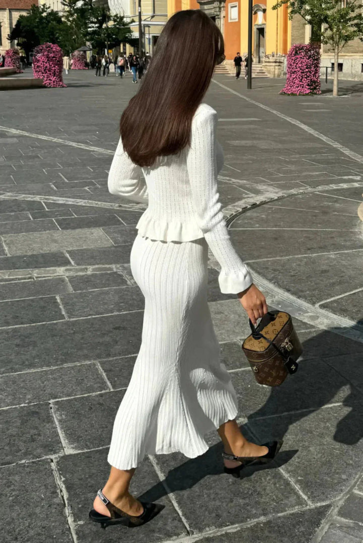 Crystal Buttoned Two-Piece Vest & Skirt Set