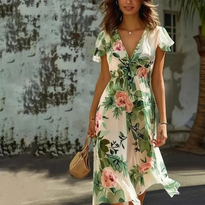Rowan | Elegant Cream Floral Dress for Women