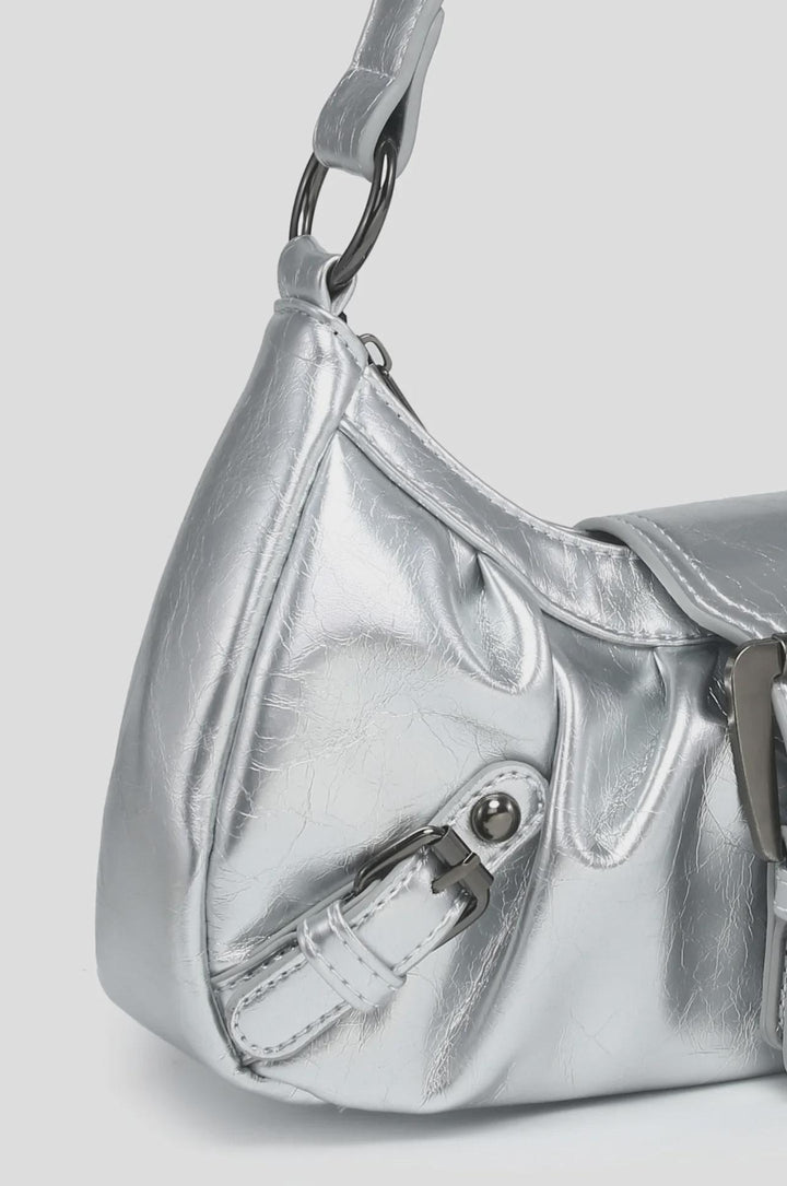 Faux Leather Front Buckle Shoulder Bag
