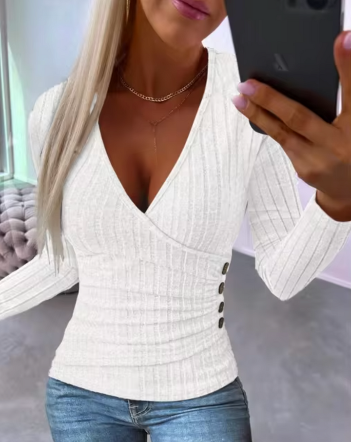 Elia | Elegant Ribbed Top with V-Neck Design