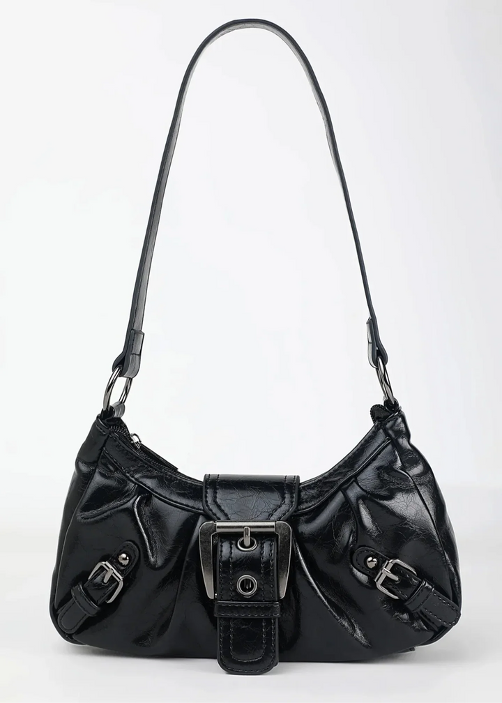 Faux Leather Front Buckle Shoulder Bag