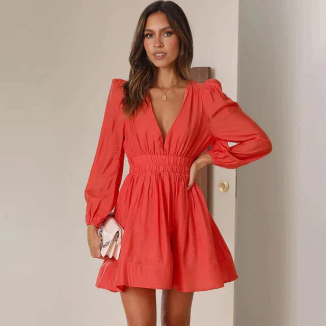 Josephine | Elegant Short Dress with Puff Sleeves & Elastic Waist
