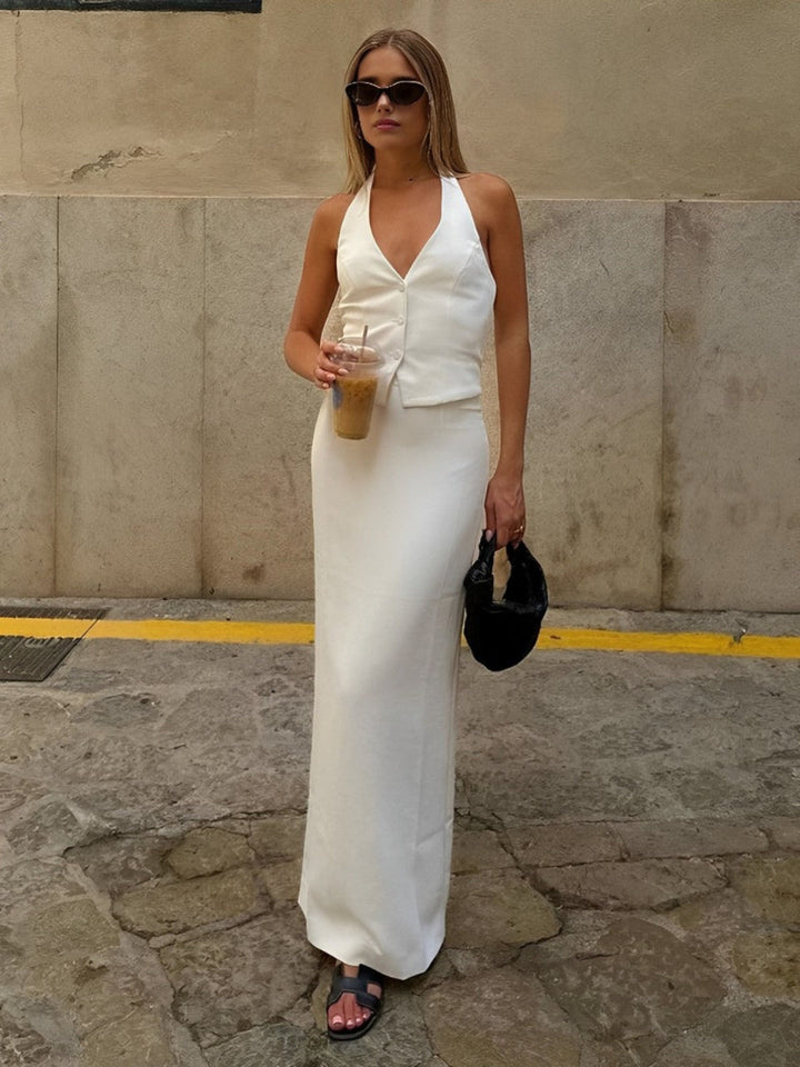 Backless V-Neck Halter & Maxi Skirt Set
