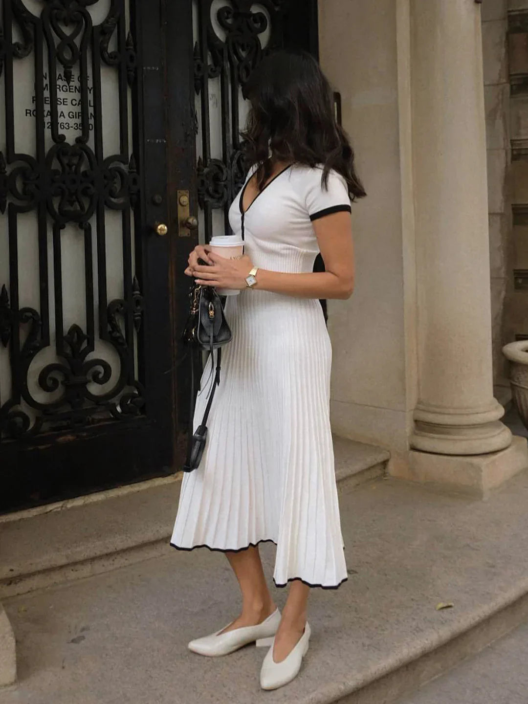Trim Sweater Midi Skirt Set
