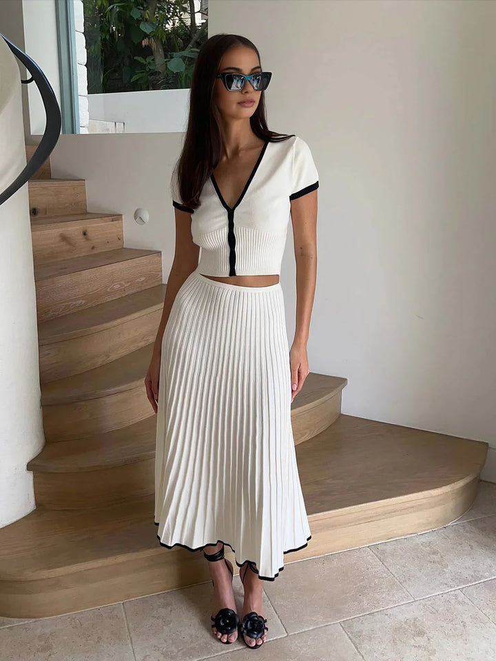 Trim Sweater Midi Skirt Set
