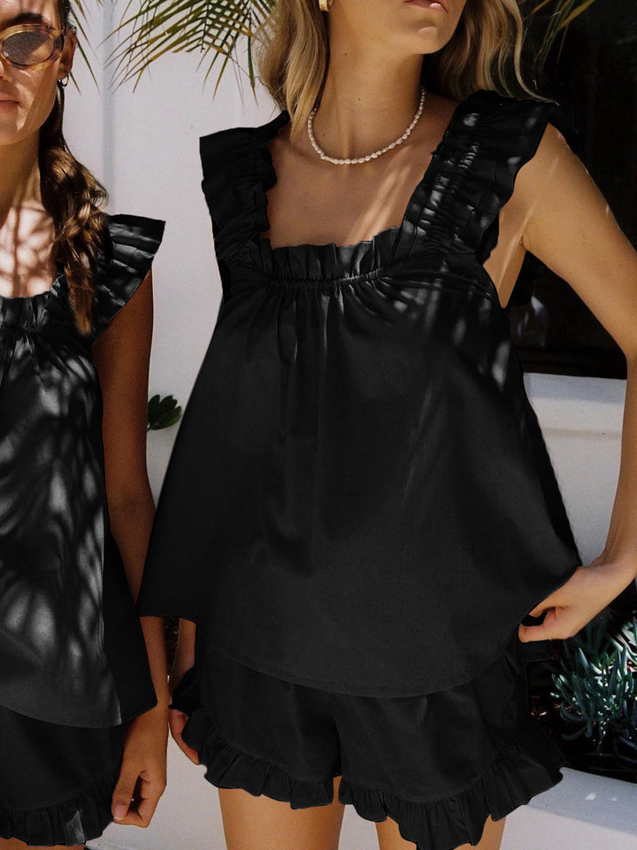 Sara | Women’s Sleeveless Top – Relaxed Fit – Ruffled Straps – Lightweight Breathable Fabric