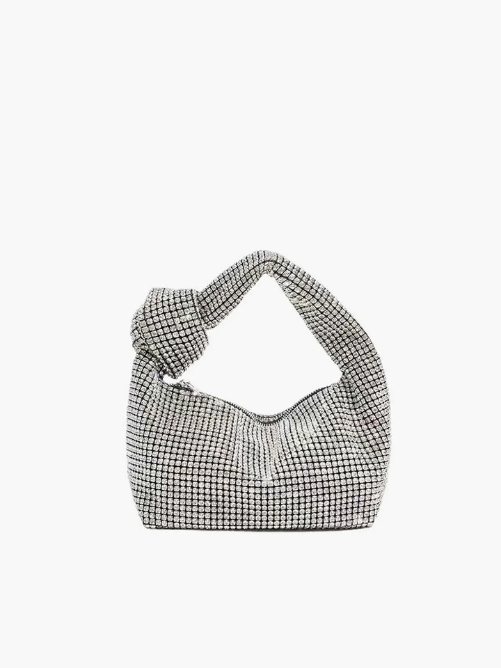 Rounded Rhinestone Knotted Hand Bag