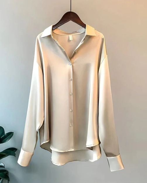 Olive | Elegant Fit Satin Blouse with Soft Sheen