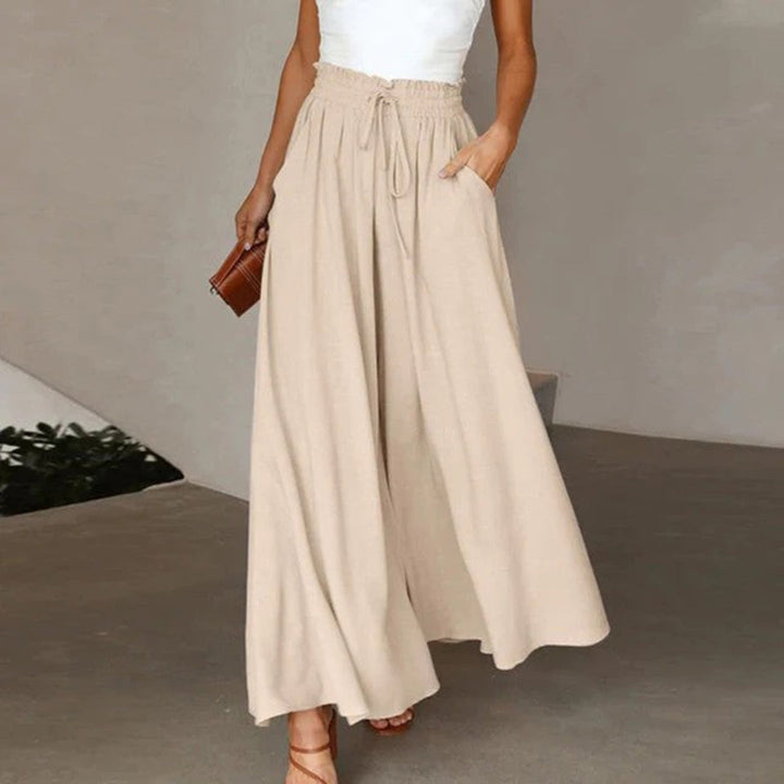 Gabriella | High Waist Elastic Pants with Drawstring – A-Line – With Pockets – Long and Airy