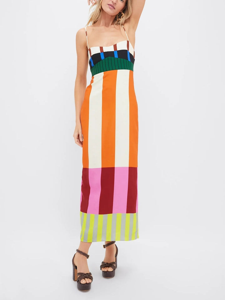 Theresa | Vibrant Geometric Striped Maxi Dress