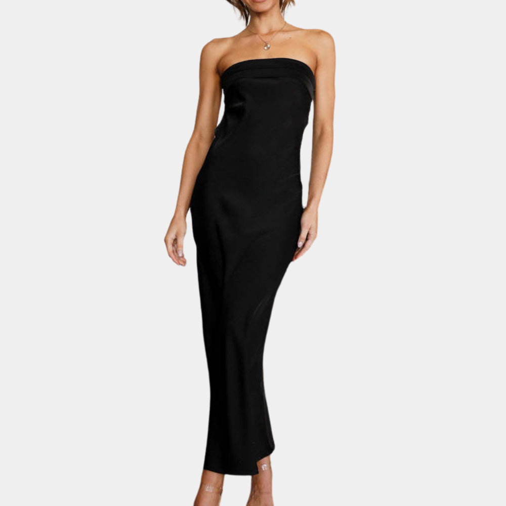 Courtney | Elegant Strapless Long Satin Look Dress