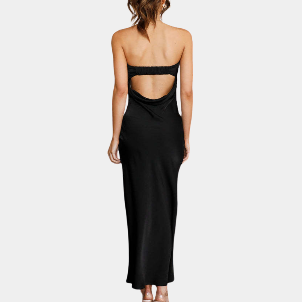 Courtney | Elegant Strapless Long Satin Look Dress