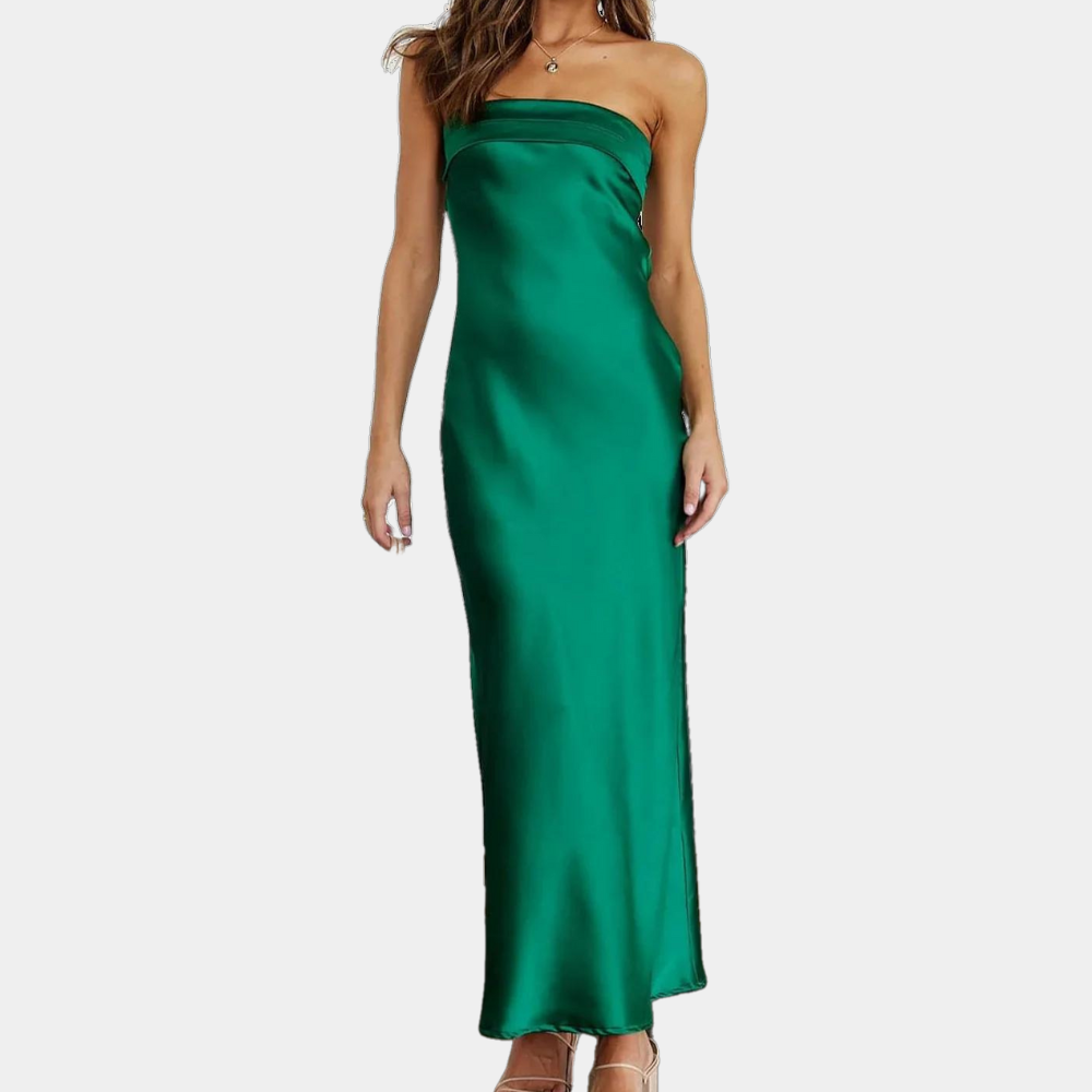 Courtney | Elegant Strapless Long Satin Look Dress