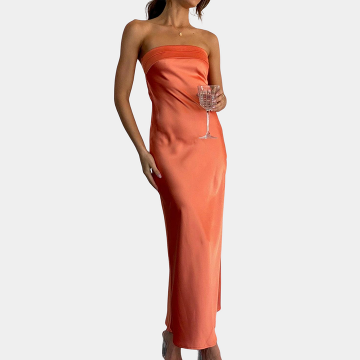 Courtney | Elegant Strapless Long Satin Look Dress