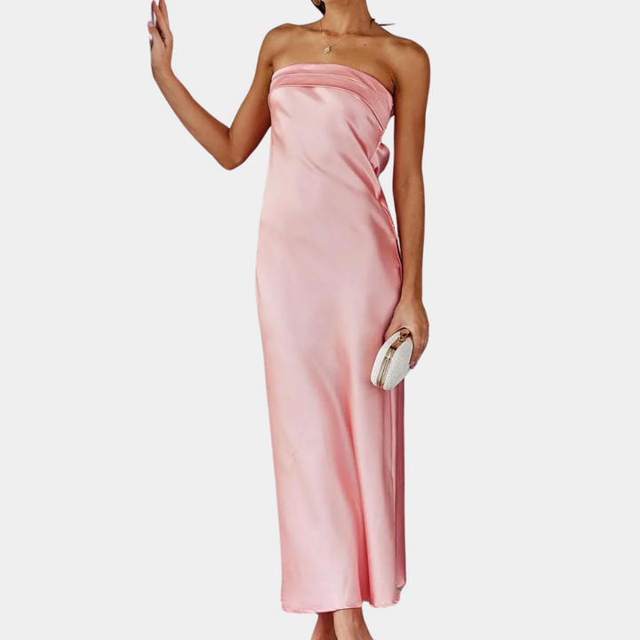 Courtney | Elegant Strapless Long Satin Look Dress