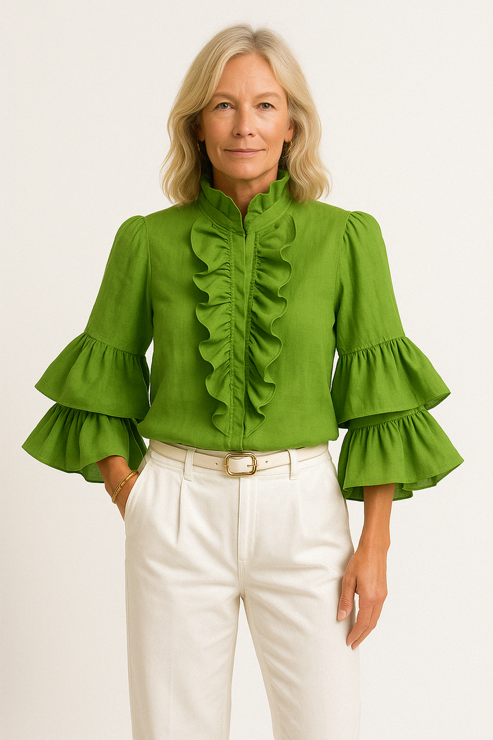 Raegan | Women’s Blouse – Stylish Loose Fit – Ruffled Long Sleeve – Lightweight & Breathable