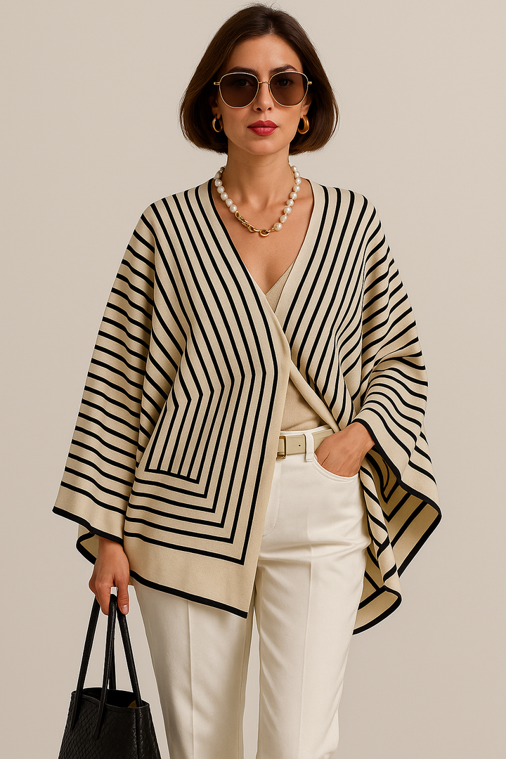 Beverly | Women's Oversized Striped Knit Poncho with Open Front