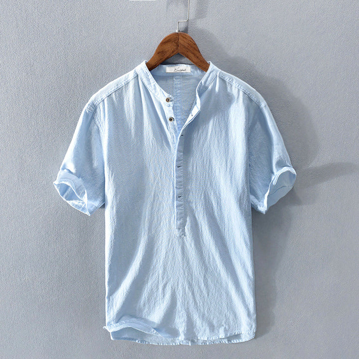 Theodore | Men's Elegant Linen Shirt with Mandarin Collar