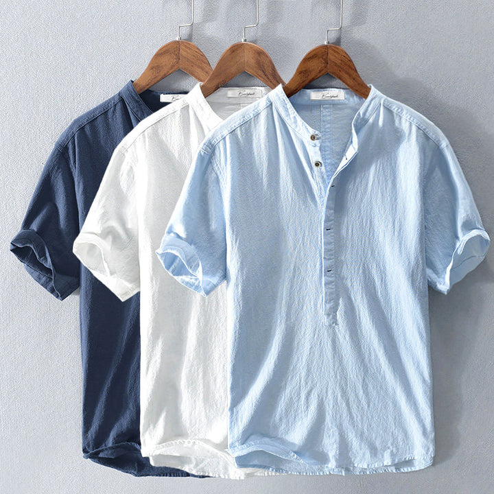 Theodore | Men's Elegant Linen Shirt with Mandarin Collar
