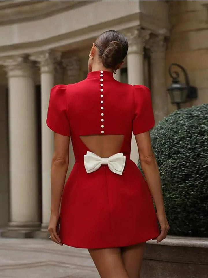Maris | Elegant Hollow Tie Red Party Mini Dress - Timeless Summer Fashion