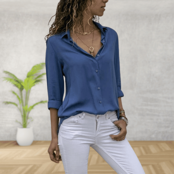 Evelina | Chic Shirt with Rolled Sleeves and Button Closure