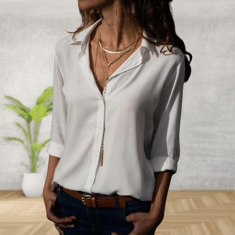 Evelina | Chic Shirt with Rolled Sleeves and Button Closure