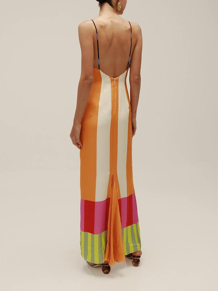 Theresa | Vibrant Geometric Striped Maxi Dress