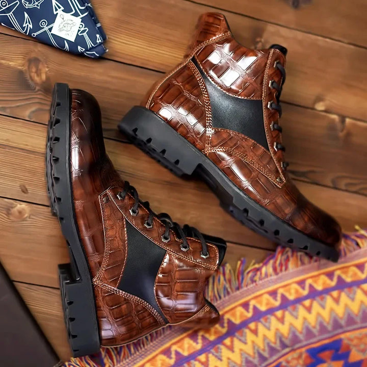 Jamison | Men's Combat Alligator Embossed Ankle Boots