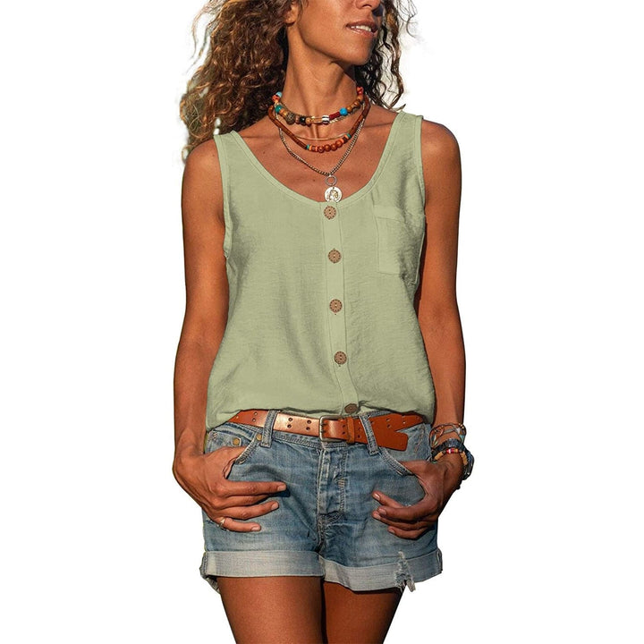 Christy | Sleeveless V-Neck Button Blouse - Casual Summer Style