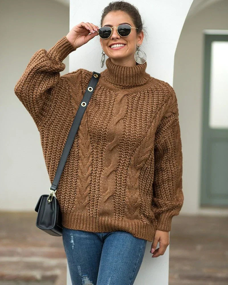 Hazel | Women's Oversized Cable Knit Turtleneck Sweater